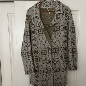 Free People Patterned Sweater Cardigan Coat
